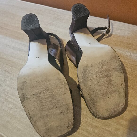 SHOES, CHOCLATE SILK HEELED CALICO SANDAL - Picture 7 of 8